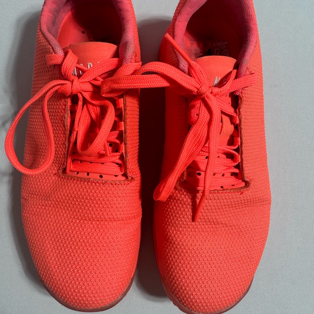 Bright Coral Knit Lace-Up Sneakers